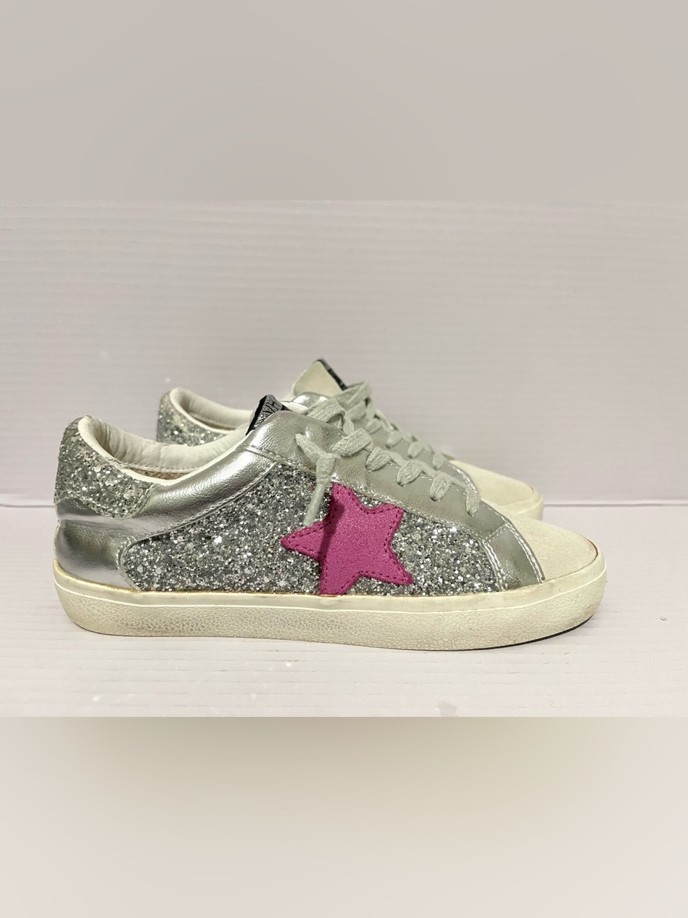 Vintage Havana  Silver Glitter Women’s Sneakers with Pink Star